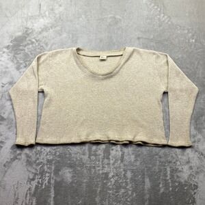 Fitigues Vintage Beige Waffle Knit Thermal V-Neck Cropped Top USA Large Preppy